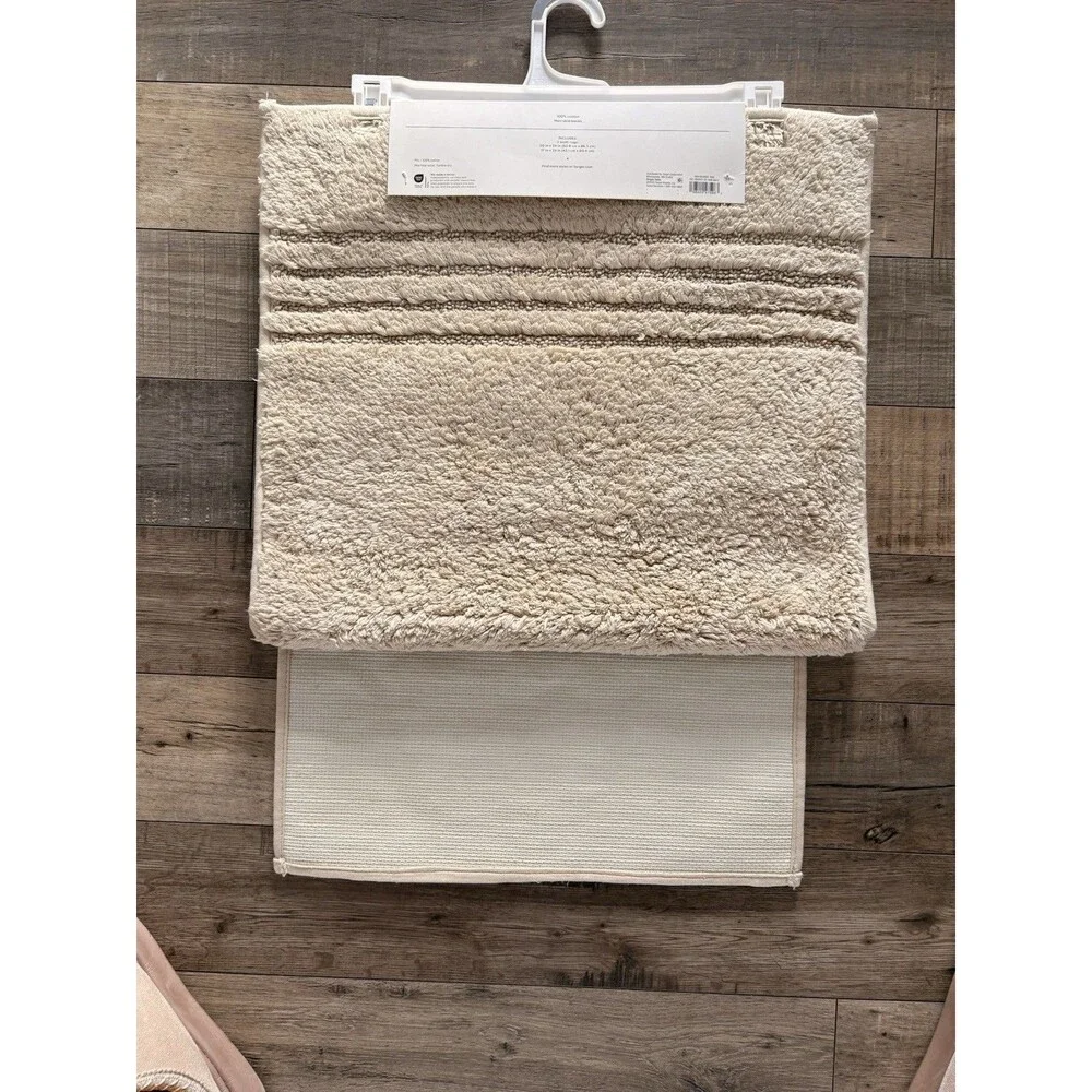2 PC. 1 set Threshold Performance Plus Bath Rugs non skid 100% cotton